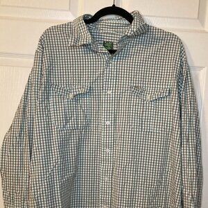 Timberland Men's Long Sleeve Button Down Shirt - Light Blue/Brown Plaid -Size L